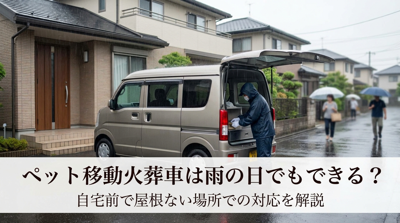 ペット移動火葬車は雨の日に自宅前で屋根ない場所でもできる？