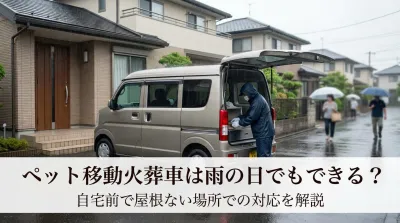 ペット移動火葬車は雨の日に自宅前で屋根ない場所でもできる？