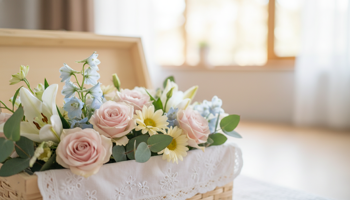 ペット火葬で棺に入れる花は生花の淡い色が基本